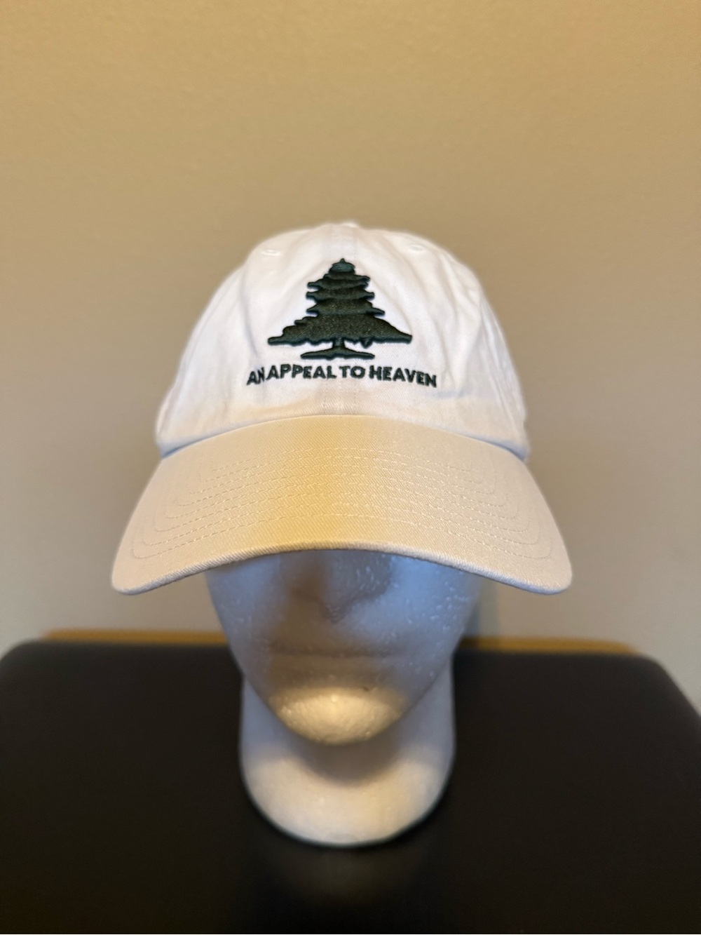 An Appeal To Heaven White Dad Hat with Green Pine Tree Embroidery